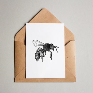 Honeybee print A6 wall art, black and white, dotwork, interior wall art, nature print