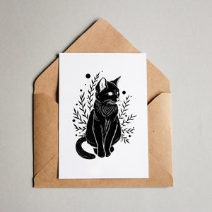 Impression de chat Art mural A6, art mural intérieur, impression de nature botanique, carte postale de chat