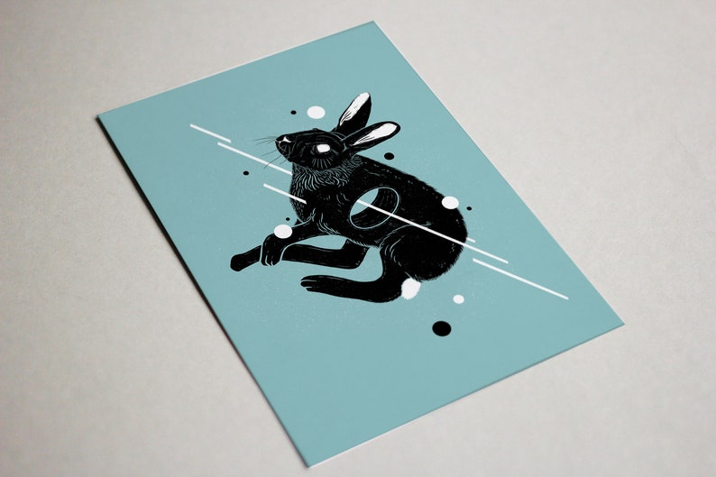 Glitch Hare print A6 wall art, interior wall art, nature print, rabbit postcard image 3