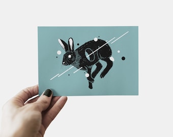 Glitch Hare print A6 wall art, interior wall art, nature print, rabbit postcard