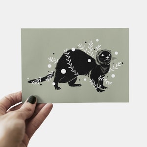 Impression furet A6 art mural, art mural intérieur, imprimé nature, carte postale furet