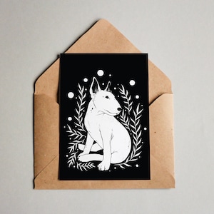 Bull Terrier imprimé A6 art mural, art mural intérieur, imprimé nature botanique, carte postale chien