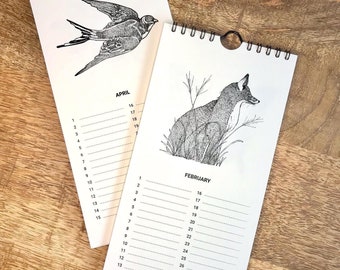 Wall Nature Calendar, Perpetual Calendar, Perpetual Birthday Calendar, Wildlife Birthday Calendar, Gift for Nature Lover