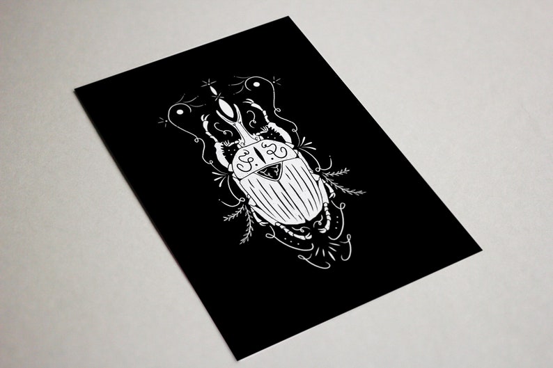 nature print insect print Beetle Artprint black ink A5 wall art Set of three interior wall art