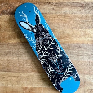 Unique Jackalope Design Skateboard Deck for Wall Decor | Art Deck Rabbit Illustration