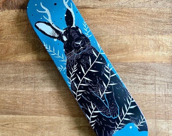 Unique Jackalope Design Skateboard Deck for Wall Decor | Art Deck Rabbit Illustration