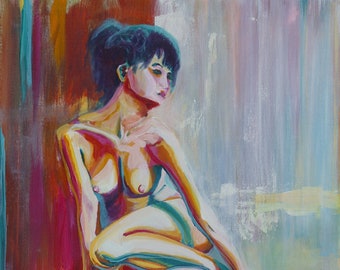 Lady sitting abstract painting