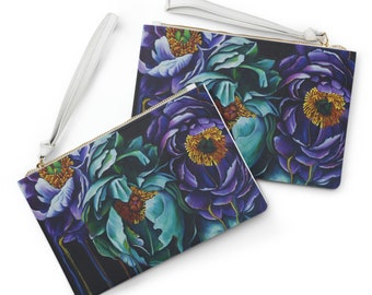 Clutch Bag green and purple peonies