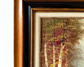Vintage Original Oil Painting Plein Air Autumn Scene Wood Frame 16x20
