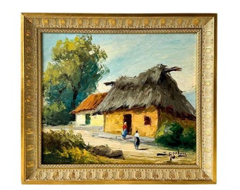 Vintage Original Plein Air Oil Painting in Ornate Gold Frame by Segundo Agelvis