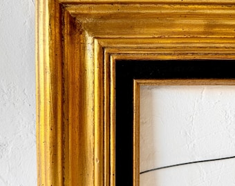 Vintage Fits 12x24 Chunky Wood Antique Gold Picture Frame Black Velvet Liner