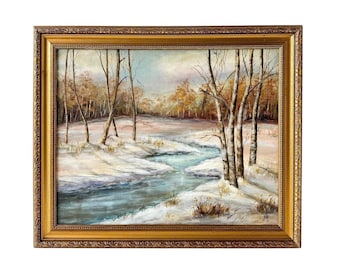 Golden Glow Winter Scene in Gold Frame
