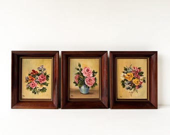 Set of 3 Original Vintage Floral Oil Paintings by Vivian Schuyler Key