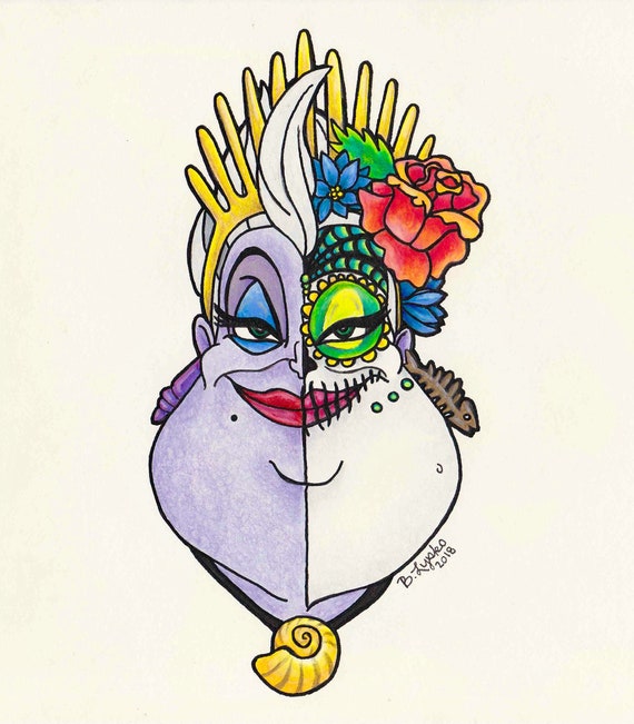 Ursula Inspired Disney Inspired Colored Pencil Drawing Original Pen And Ink Artwork