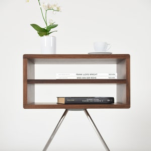 Mid Century modern bedside table with two shelves in solid Walnut wood