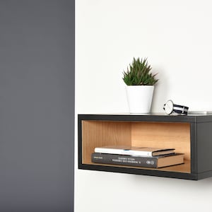 Open floating bedside table in black and oak image 1