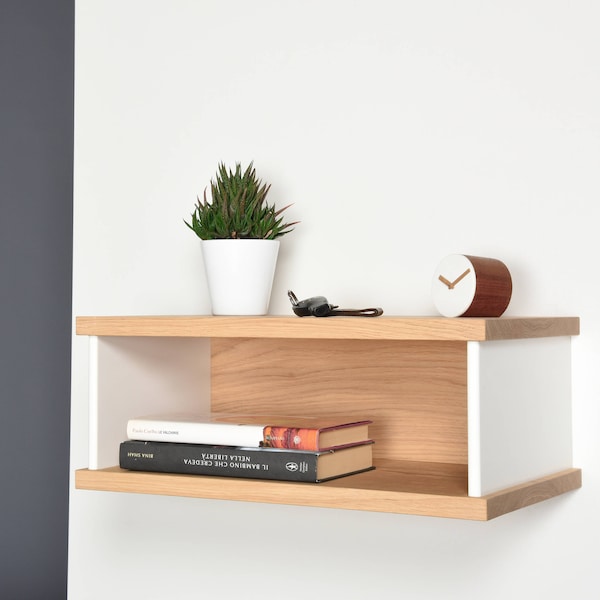 Floating bedside tables in oak and Corian / Bedside suspended in Mid-Century / Modern floating nightstand in solid wood handmade / Furniture