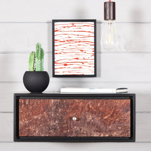 Floating Nightstand Gray Stone With Drawer in Old Wood Etsy