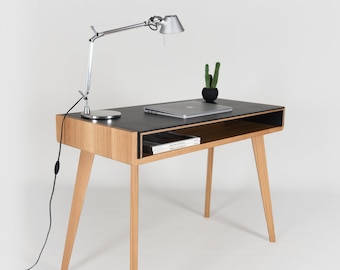 Home Desk in solid oak and black top in mid-century style.