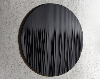 large round geometric black wall art, minimalist style hand engraved decoration