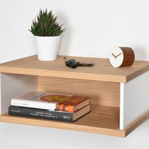 Floating bedside tables in oak and Corian / Bedside suspended in Mid-Century / Modern floating nightstand in solid wood handmade / Furniture image 2