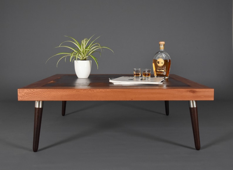 Mid-century Square Coffee Table in Leather and Wood - Etsy