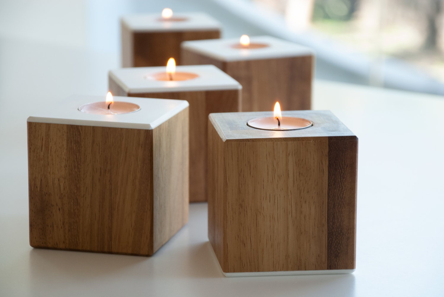 Modern Wooden Candle Holder / Wedding Gift Ideas -  Israel