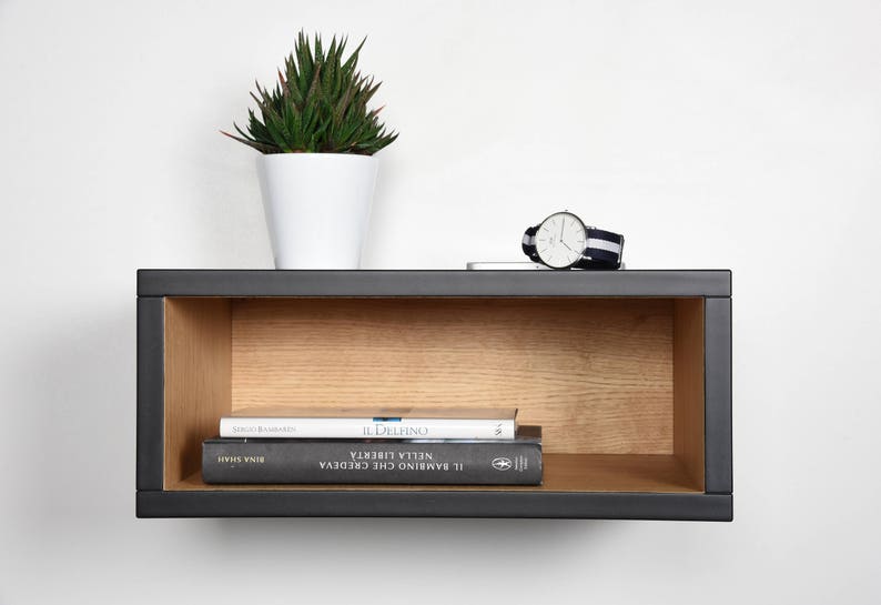 Open floating bedside table in black and oak image 3