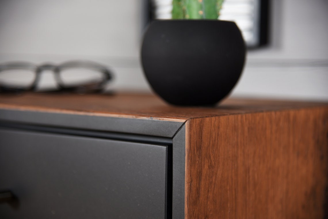 Black Floating Bedside Table With 1 Old Wooden Box Etsy