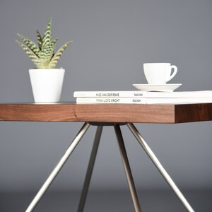 bedside table in mid century solid walnut / wooden coffee table handmade image 2