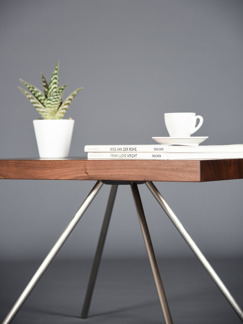 bedside table in mid century solid walnut / wooden coffee table handmade image 2