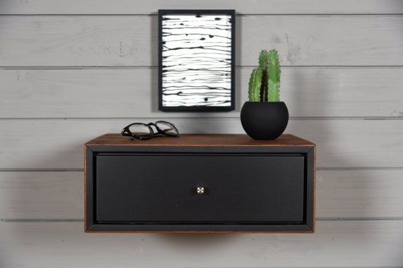 Black timber bedside table online