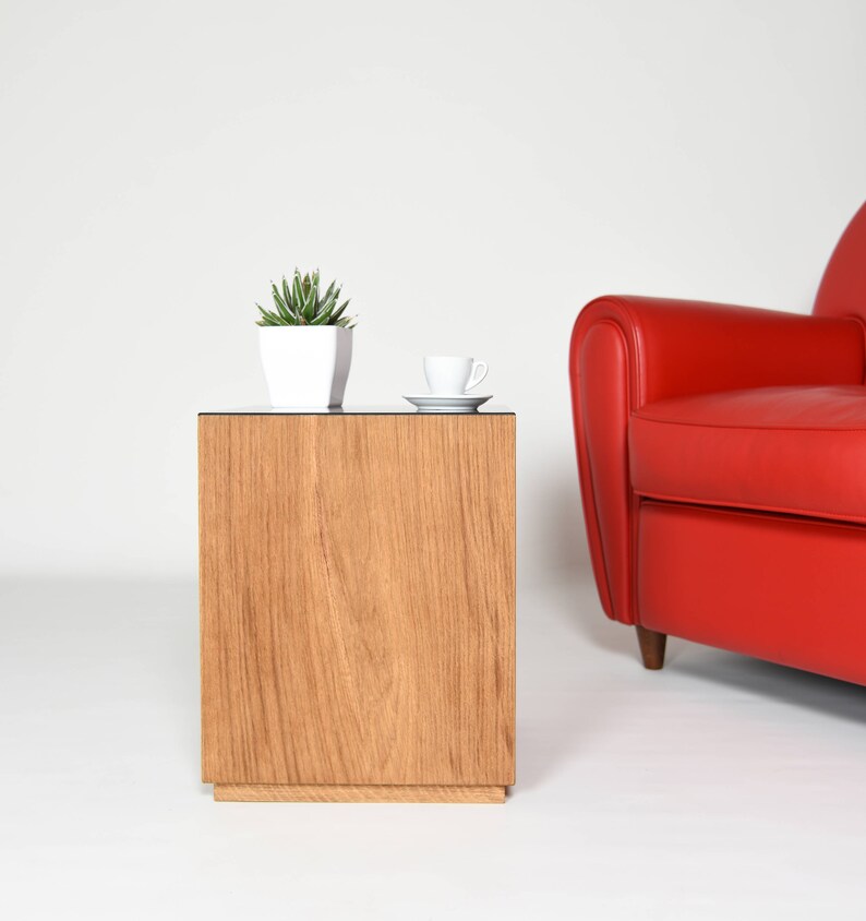 Square Coffee Table in Oak and Black Corian Etsy