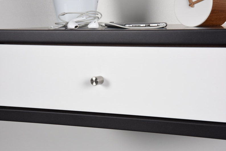 Floating Nightstand with drawer in gray Valcromat and white drawer in Corian image 4