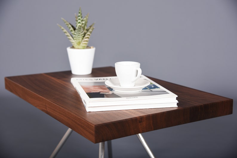 bedside table in mid century solid walnut / wooden coffee table handmade image 9