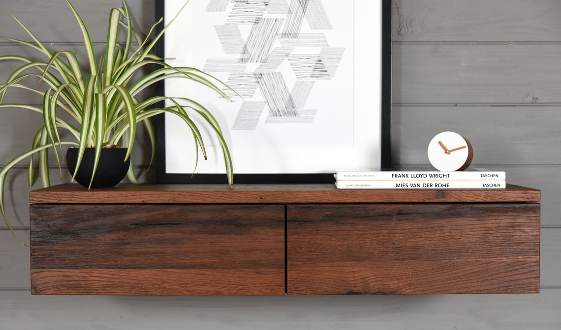Small Console With 2 Drawers in Antique Oak and Black - Etsy UK