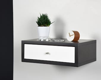 Floating Nightstand with drawer in gray Valcromat and white drawer in Corian