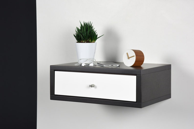 Floating Nightstand with drawer in gray Valcromat and white drawer in Corian image 1