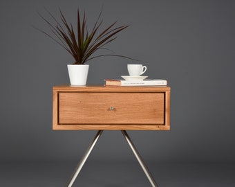 Floating Nightstand in antique solid wood mid century