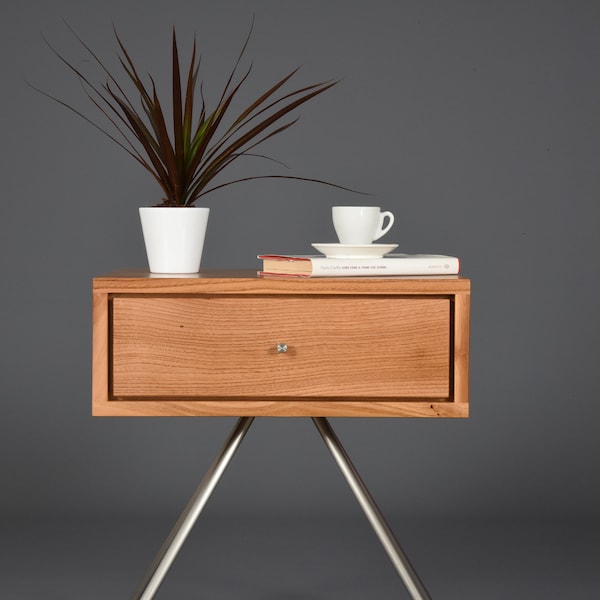 Floating Nightstand in antique solid wood mid century