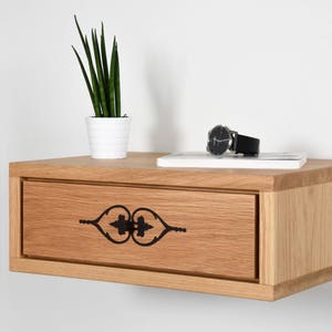 nightstan in solid oak with drawer handmade inlay made in Italy