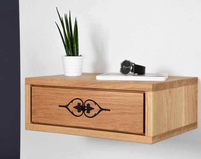 nightstan in solid oak with drawer handmade inlay made in Italy