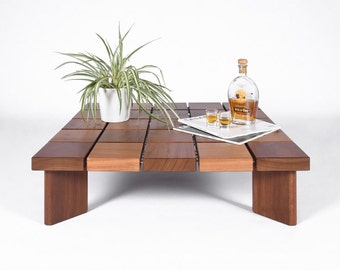 Low square coffee table in solid Iroko wood