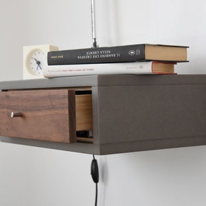 concrete gray Floating Nightstand with Drawer in Walnut scandinavian design