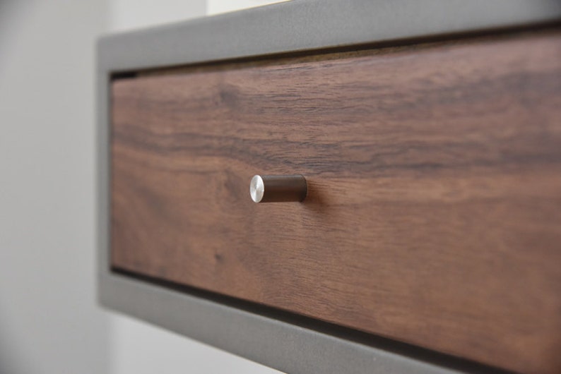 Concrete Gray Floating Nightstand With Drawer in Walnut Etsy