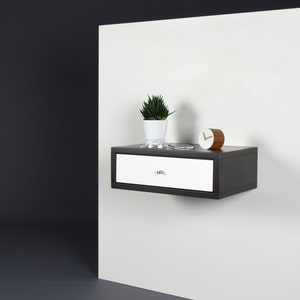 Floating Nightstand with drawer in gray Valcromat and white drawer in Corian image 2