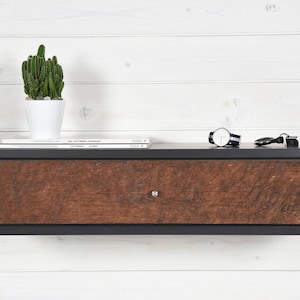 floating console with 1 drawer in antique wood stone gray