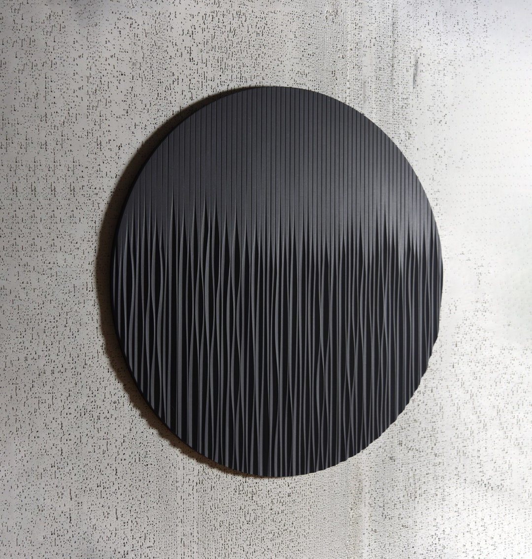 Large Round Geometric Black Wall Art, Minimalist Style Hand Engraved