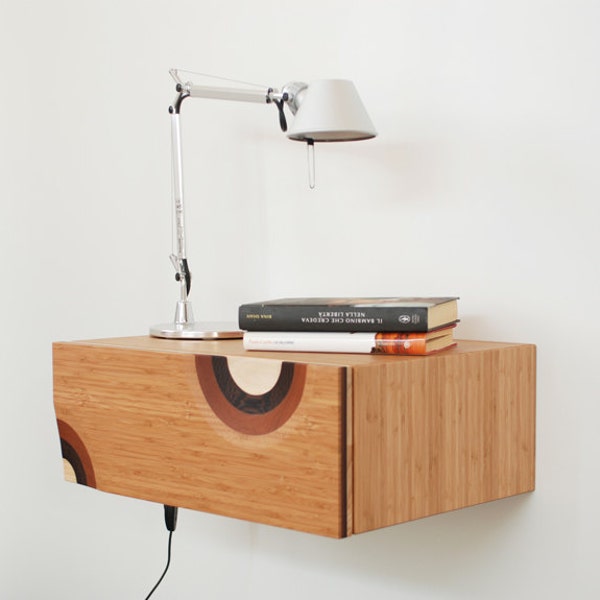 Floating bedside table with 1 drawer in Bamboo wood handmade in Italy