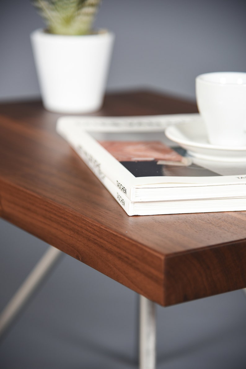 bedside table in mid century solid walnut / wooden coffee table handmade image 4